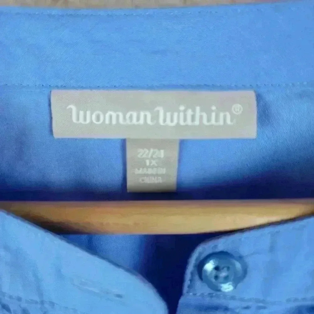 Woman Within Perfect Pintuck Top Women 1X 22/24 Blue Tunic Classic Career Office - Picture 2 of 14